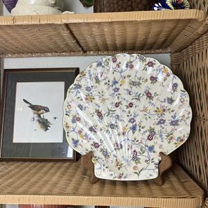 Andrea by Sadek Corona Shell Scallop Shape 12-1/2" Floral Platter Cottagecore